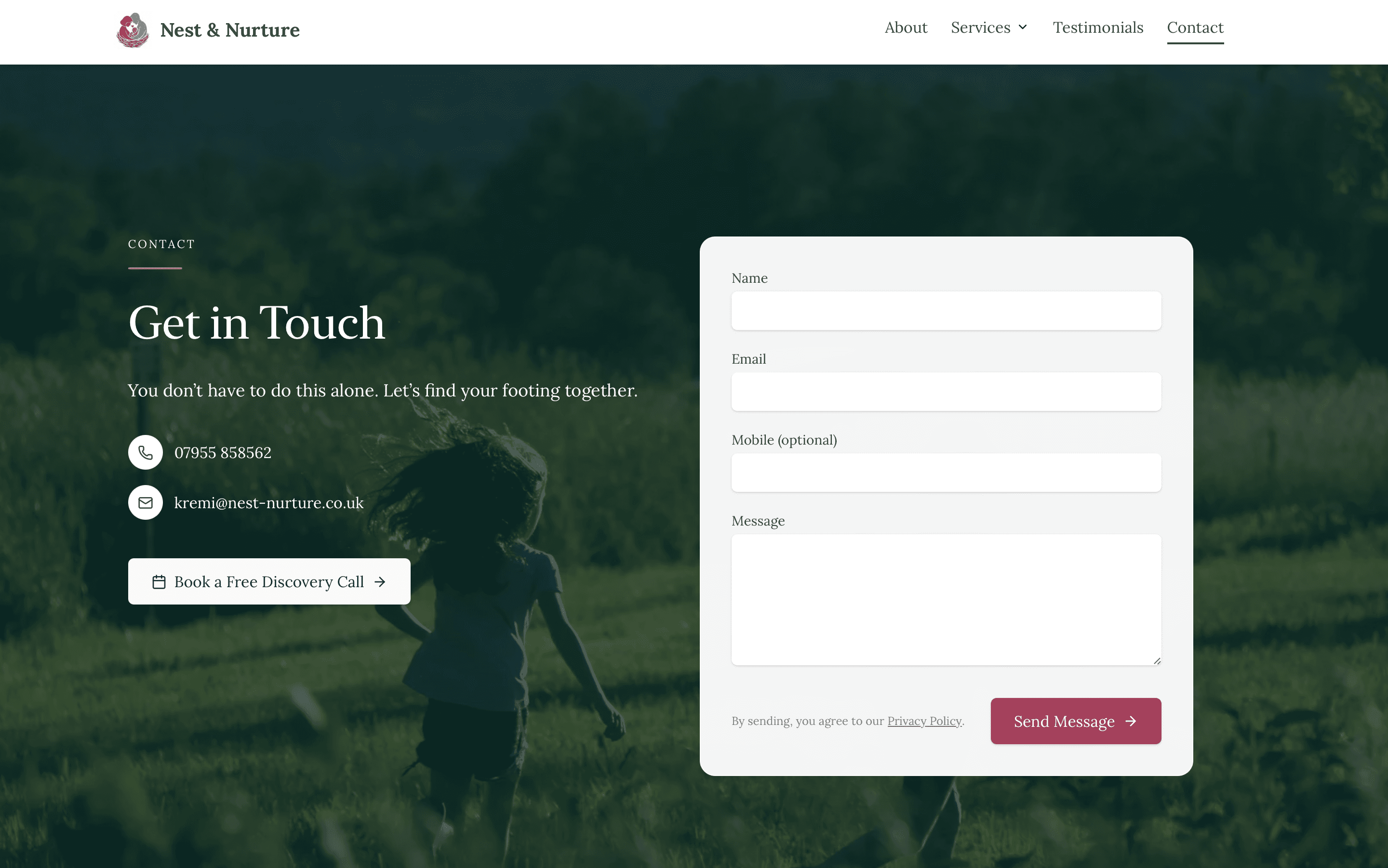 Structured content on a Nest & Nurture service page